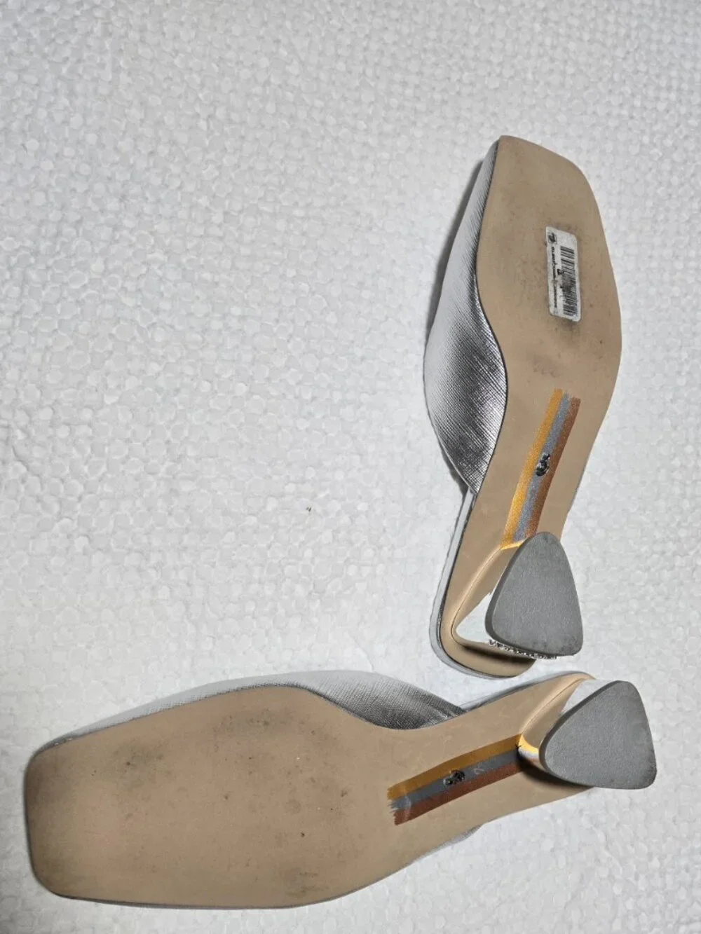 Sam Edelman Silver Metallic Square Toe Mule Heels Horsebit Block Heel Size 7 - Picture 7 of 10